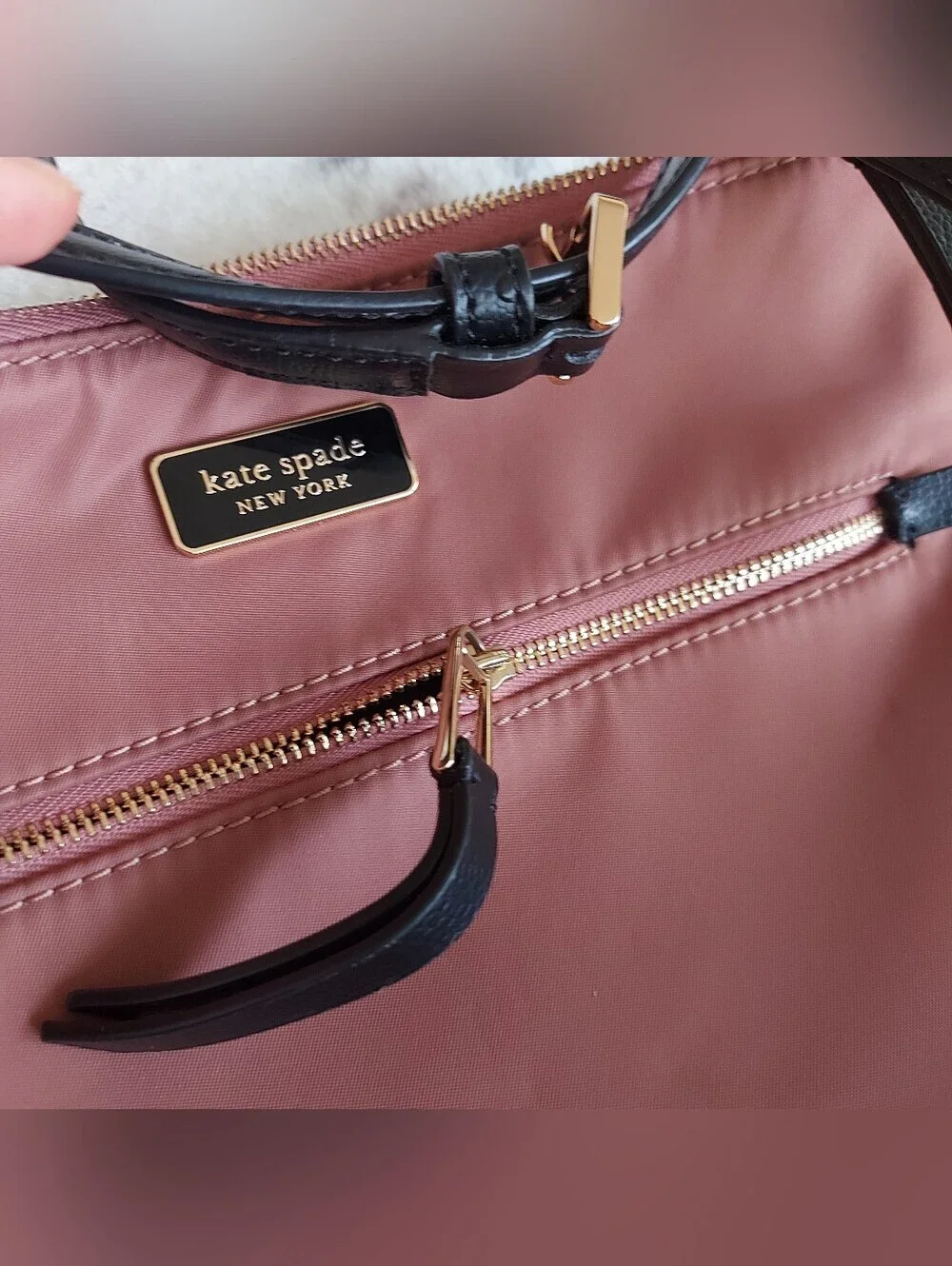kate spade dusty rose nylon crossbody with black strap